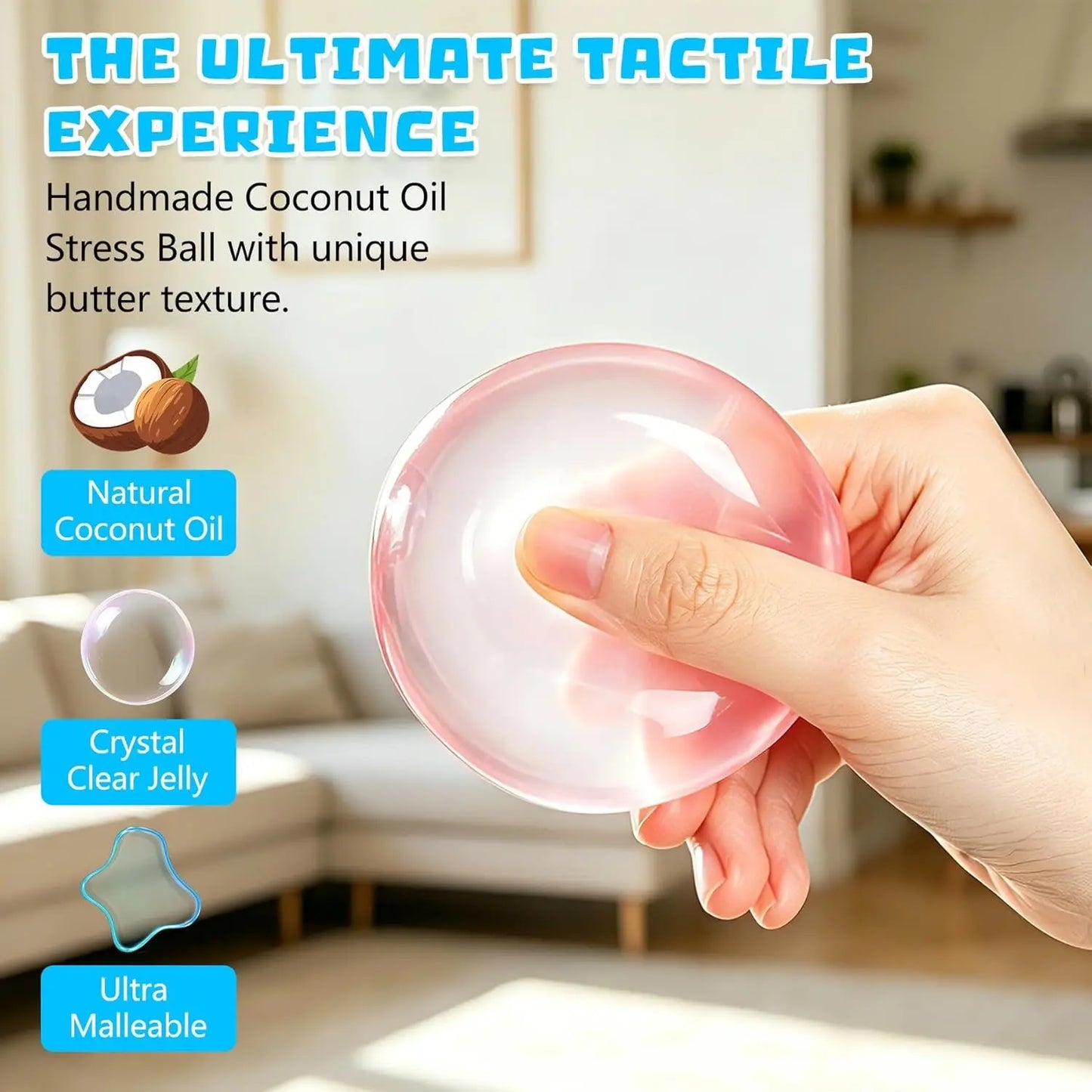 Handmade Coconut Oil Stress Ball - Moldable Slow Rebound Fidget Toy for Anxiety Relief and Sensory Stimulation, 1 Count