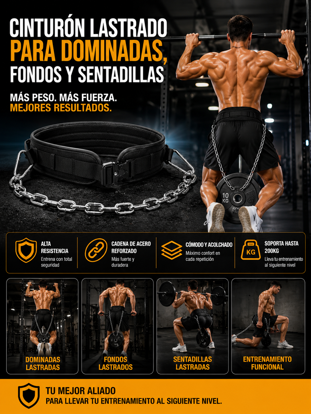 Cinturón Lastrado de Alta Resistencia para Ganar Fuerza y Músculo | Soporta Hasta 200 kg, Máxima Comodidad y Seguridad