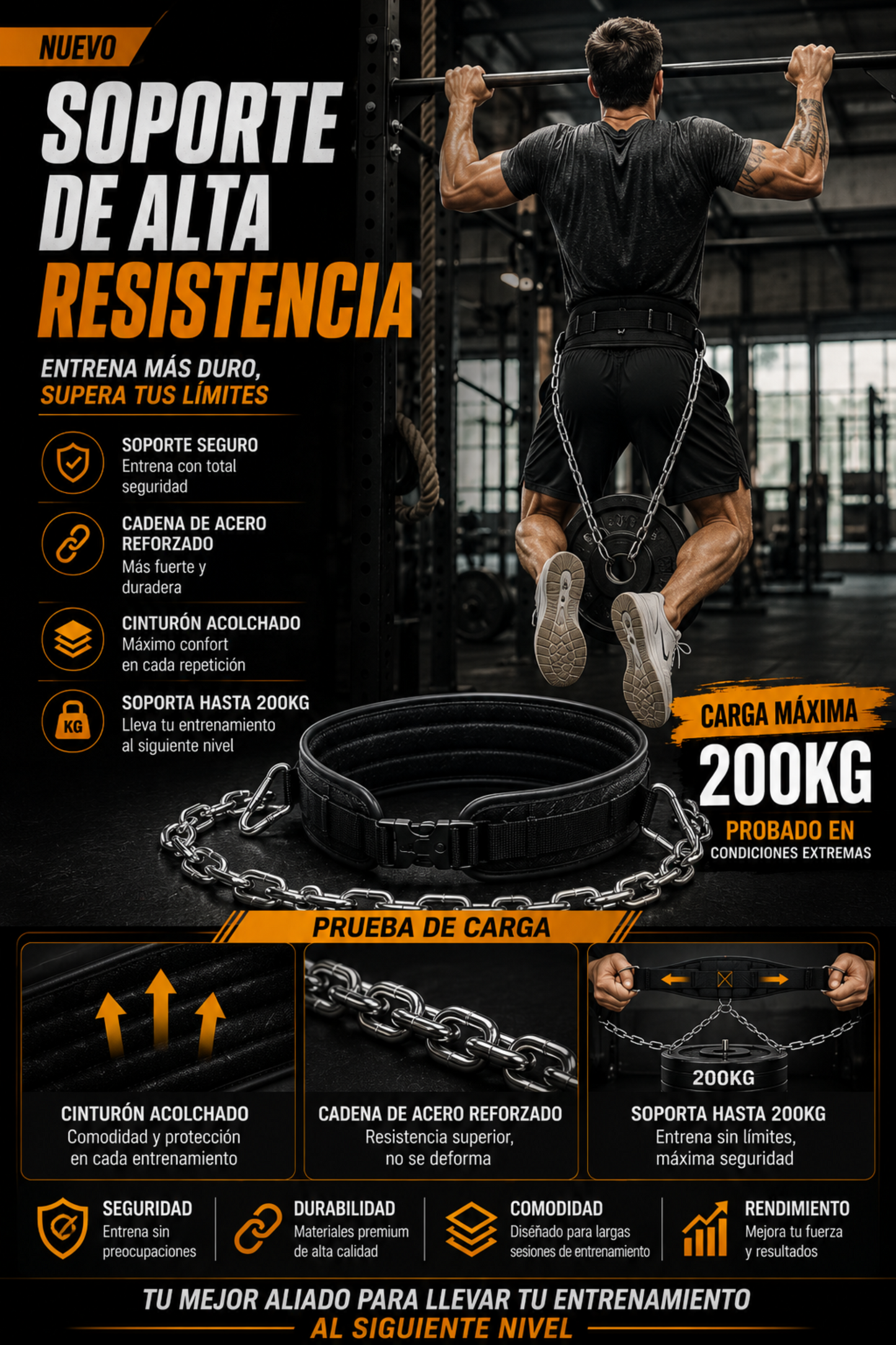 Cinturón Lastrado de Alta Resistencia para Ganar Fuerza y Músculo | Soporta Hasta 200 kg, Máxima Comodidad y Seguridad
